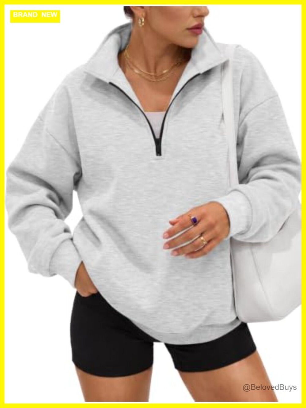 Oversized Half Zip Fleece Sweatshirt Mock Neck Cotton Polyester Pullover